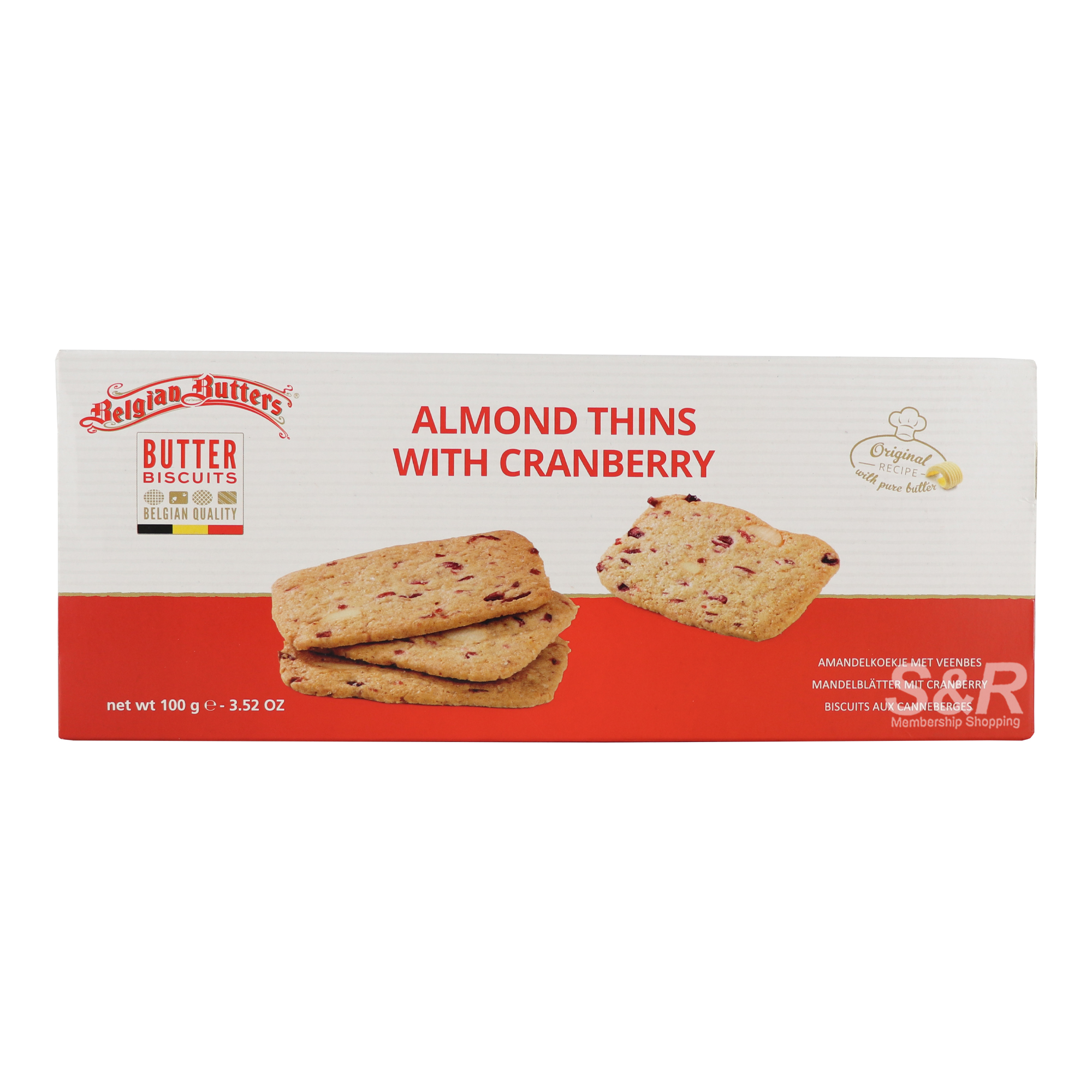 Belgian Butters Almond Thins with Cranberry 100g
